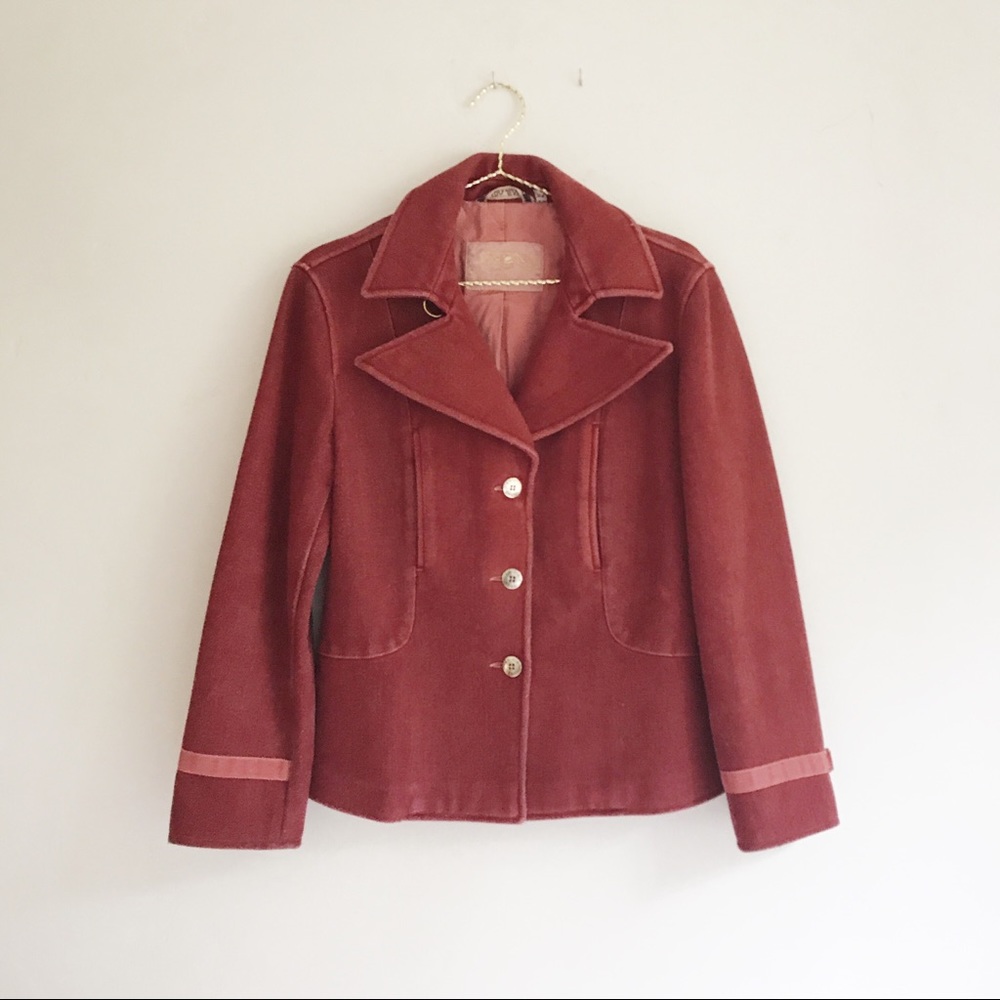 Krizia Jeans Dusty Red Wool Blend Moto Jacket